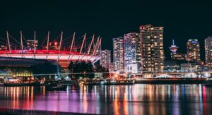 Turned on the lights in the city at night